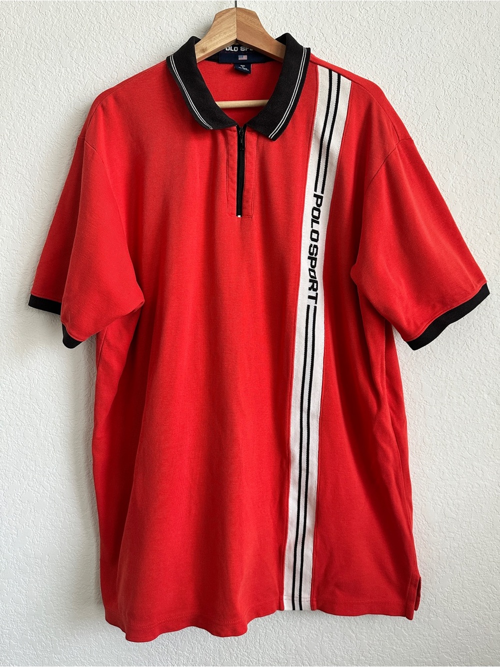 Polo Sport Men’s XL Red Striped 1/4 Zip Collared Polo Shirt Short Sleeve